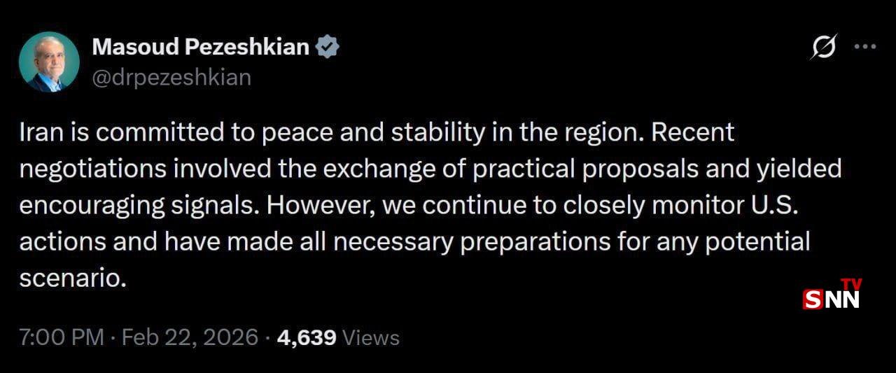 پیام پزشکیان درباره مذاکرات: در مسیر گفت‌وگوها سیگنال‌های امیدوارکننده‌ای دریافت شده است، اما هم‌زمان برای همه سناریوها آماده‌ایم